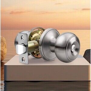 Gobrico Brushed Satin Nickel Privacy Door Knob.Flatball.bed/bathroom.new